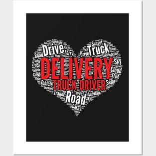 Delivery Truck Driver Heart Shape Word Cloud print Posters and Art